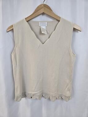 Designers Petite Originals Sweater Womens Petite Medium Beige V Neck Crochet